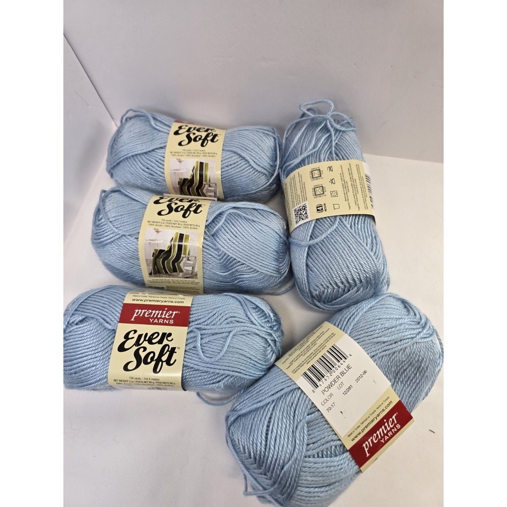 Premier Yarns Ever Soft Powder Blue Lot of 5 Skeins Acrylic Medium 4 790 Yds
